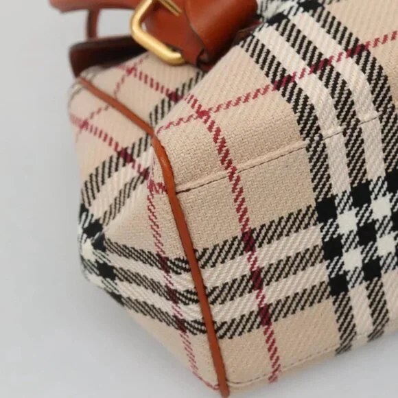 BURBERRY Nova Check Hand Bag Canvas Beige Gold Auth BA1387